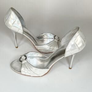 Aldo Silver Jeweled Open Toe D'Orsay Heels Shoes 9 / 40